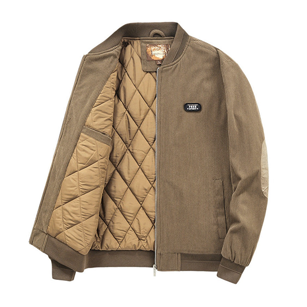 Mens Round Collar Winter Zipped Up Elbow Patch Jacket